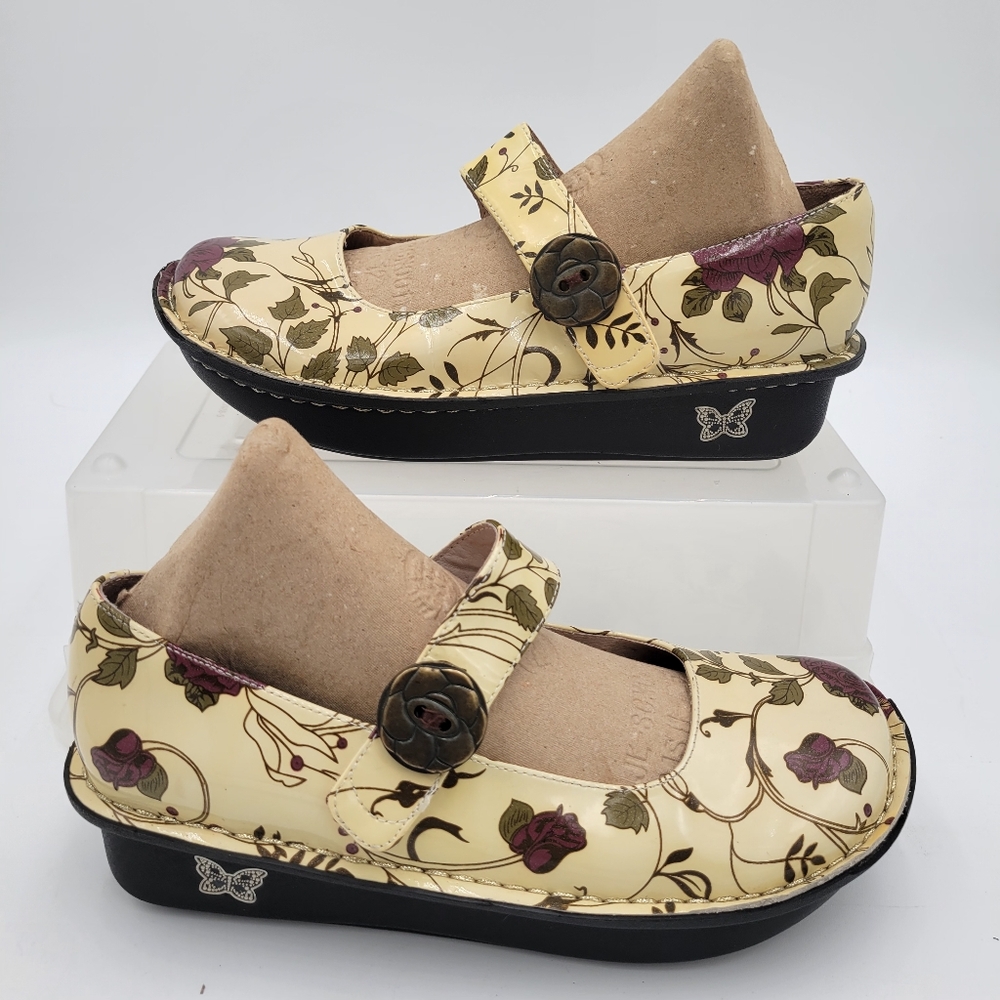Alegria Paloma White Rose Mary Jane Flats Europe Size 38/8-8.5 Leather Upper - Picture 3 of 10